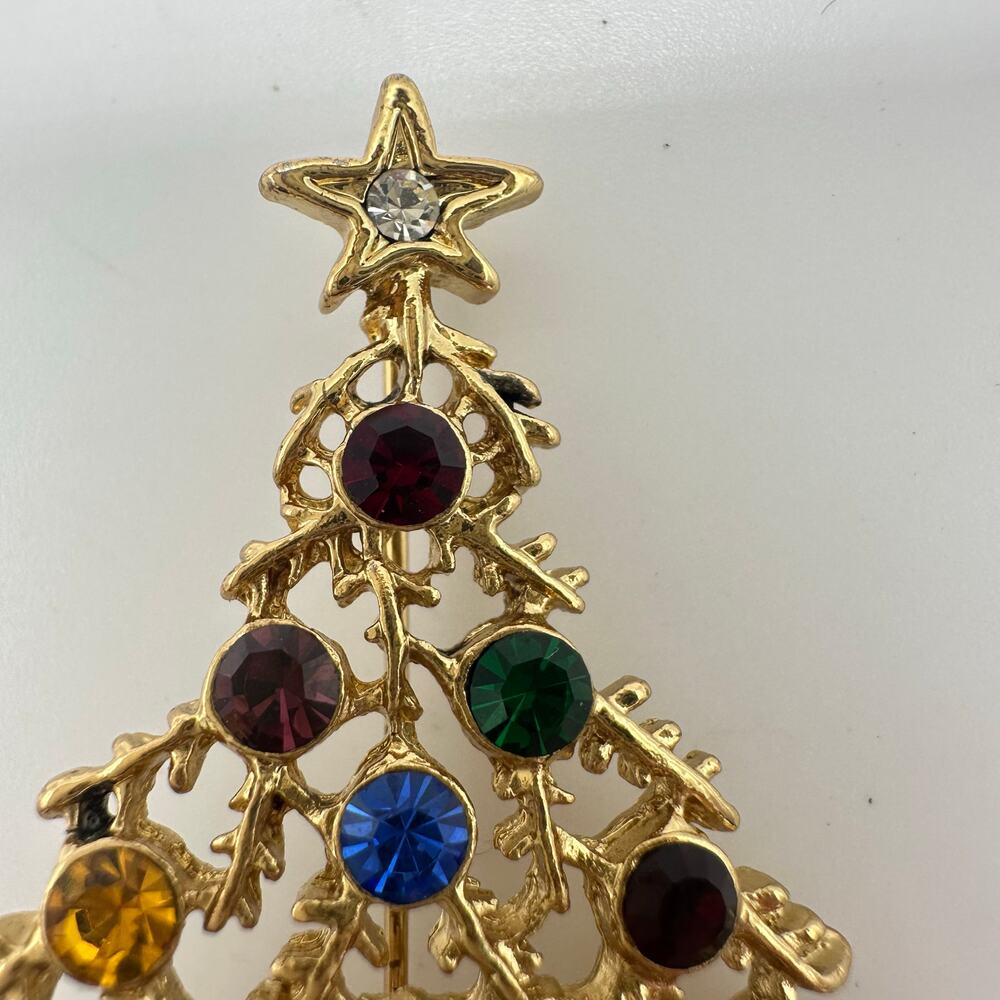 Eisenberg Ice vintage gold tone multicolor rhinestones Christmas tree brooch - Picture 4 of 8